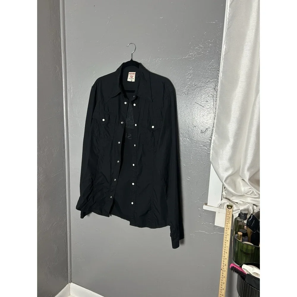 True Religion Men's Pearl Snap Black Long Sleeve League Of 56'ers Size XL‎